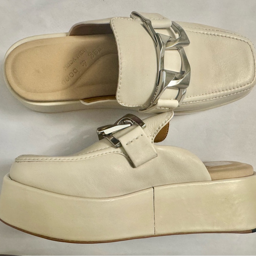 rag & bone Cream Platform Shoes with Silver Chain